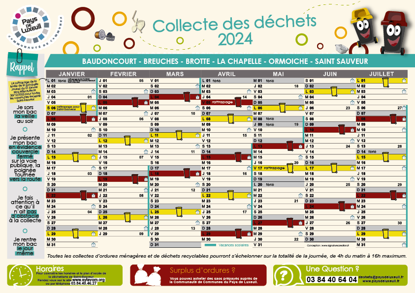 Calendrier collecte OM – Mairie de Saint-Sauveur (Haute-Saône)